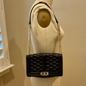 Rebecca Minkoff Love Quilted Leather Crossbody Shoulder Bag Black Gold